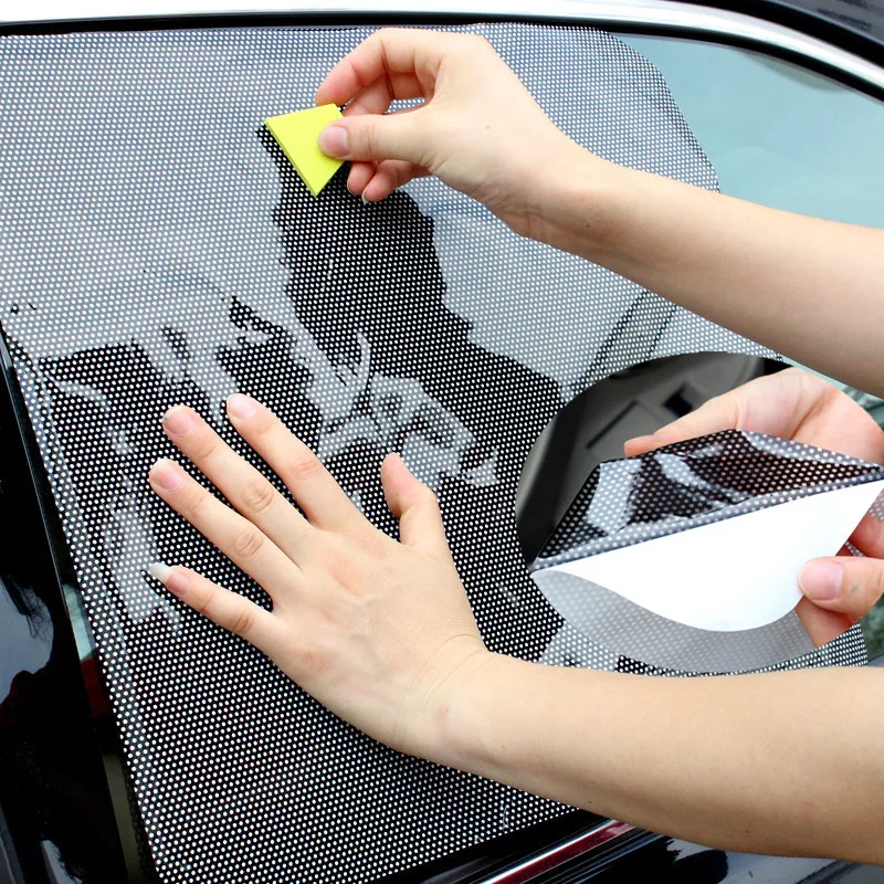 

2pcs 42x38cm Diy Car Stickers Sun Shades Sun Protection Window Cover Black Pvc Sunshade Side Window Shield With Small Holes