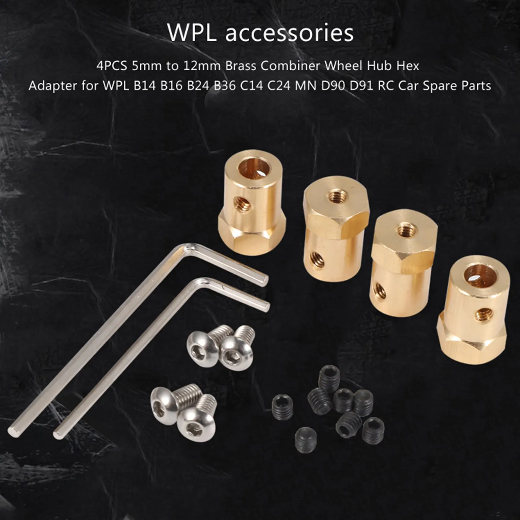 4 PièCes SéД от 12 мм до в Laiton Combinateur Moyeu de Roue Адаптер с шестигранной формой для WPL B14 B16 B24