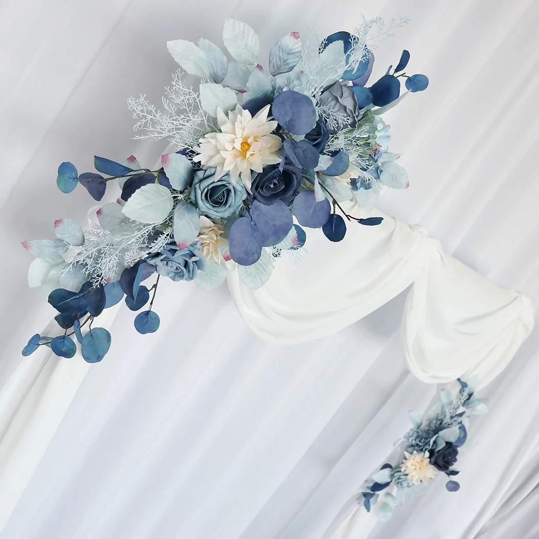 

2pcs Wall Hanging Blue Artificial Flowers Set Wedding Arch Fake Flower Row Corner Flower Party Backdrop Decor Supplies