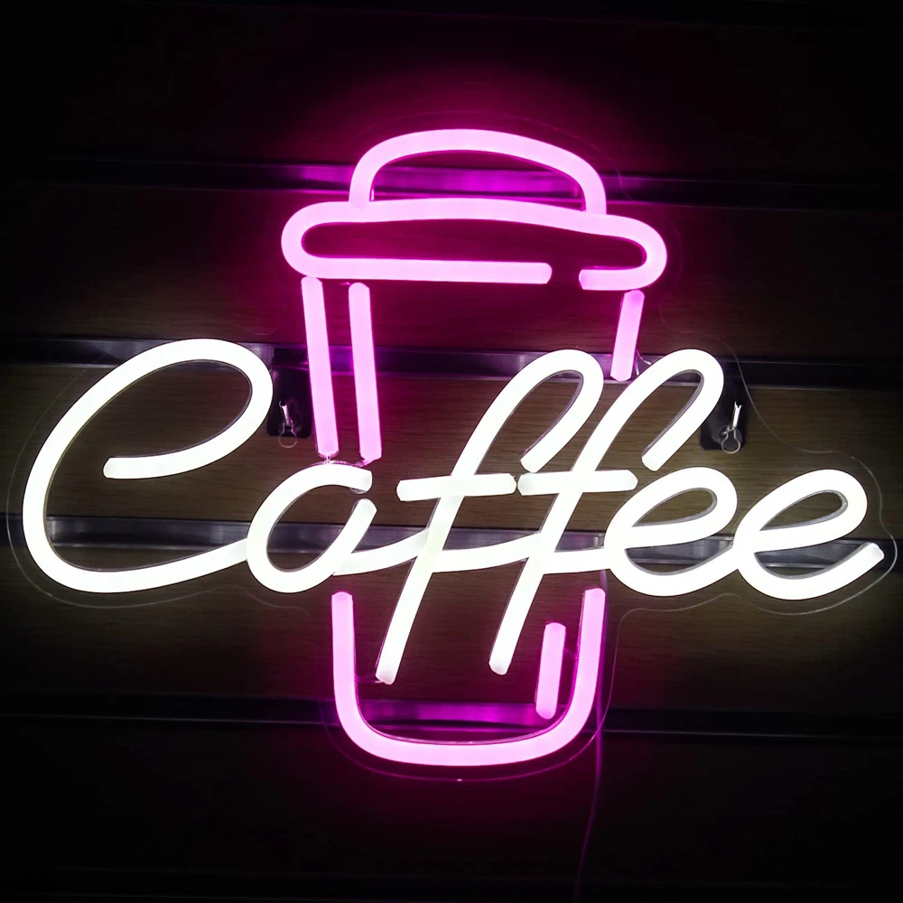 

Coffee Neon Sign Pink White LED Word Neon Lights for Cafe Bar Resturant USB Letter Neon Light Signs for Wall Decor Beer Pub