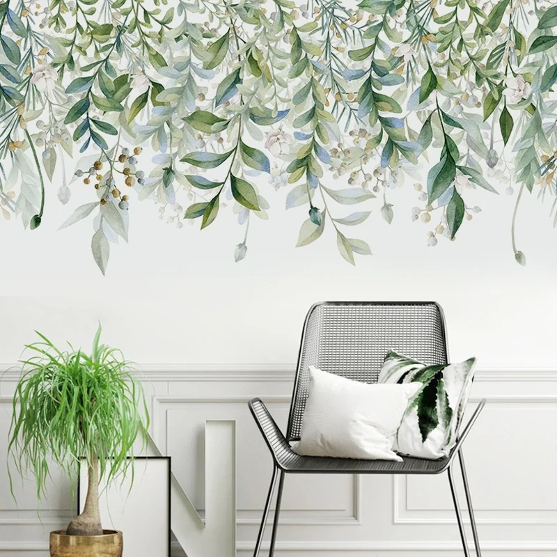 

Зеленые растения, листья, тропические наклейки на стену, наклейки из ПВХ, домашний декор для комнаты, съемная роспись
