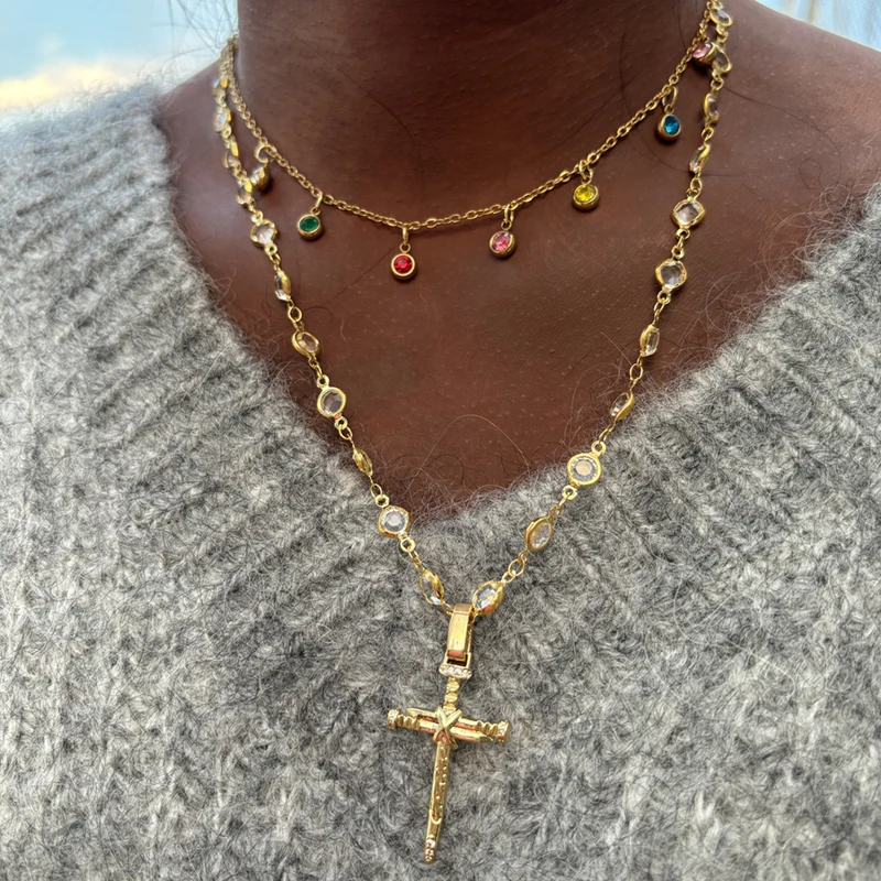 Красочные циркониевые ожерелья с подвеской в виде креста для женщин и девочек