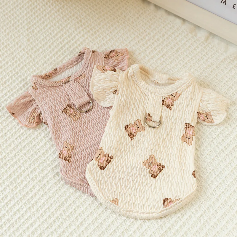 

Dog Pet Clothing Bear Printing Flying Sleeve Vests for Dogs Clothes Cat Small Cute Thin Summer Traction Yorkshire Accessories