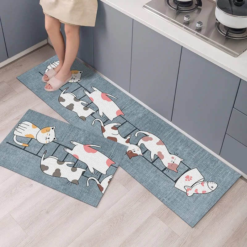 

Простой Противоскользящий кухонный коврик с рисунком кошки и котенка ковер скандинавский домашний коврик для ванной для домашних животных...