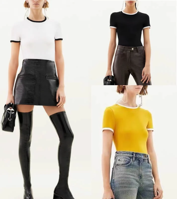 

127606 127607 модная классическая модная роскошная дизайнерская Новая женская летняя футболка с контрастной вышивкой и логотипом