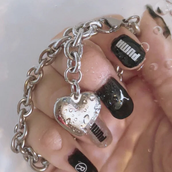 

Coconal Gothic Korean Style 3D Silver Color Heart Bracelets For Women Love Charm Jewelry Teen Simple Trend Punk Bracelet Gift