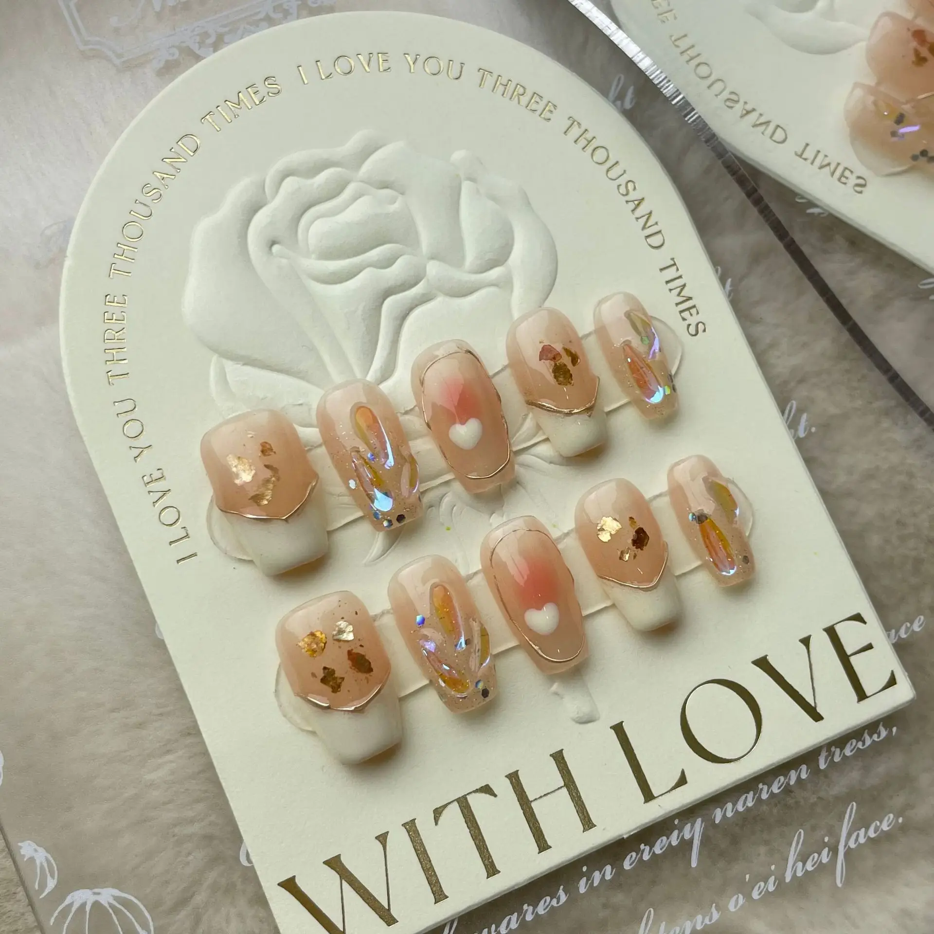 

Press On Nails Handmade Natural Fingernails Cute Heart Designed French Full Cover Professional Artificial Nails For Women
