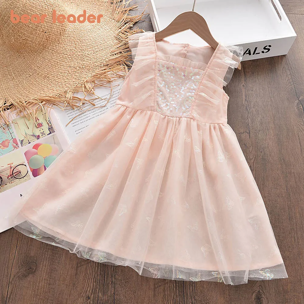 

Bear Leader Girls Dresses Summer Kids Sequined Mesh Princess Dress Baby Clothes Children Clothing Outfits Girls Sparkle Dress