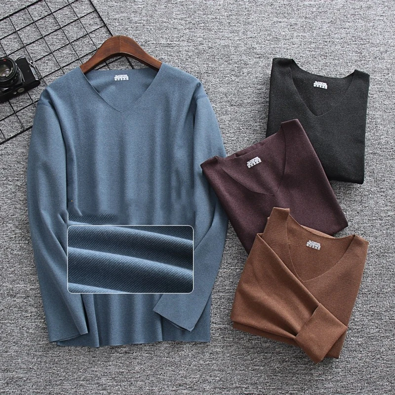 Winter Autumn Thermal Underwear Top Mens Seamless Thicken Keep Warm Underwear V-Neck Thermo Pullover Male Thermal Shirt Clothing