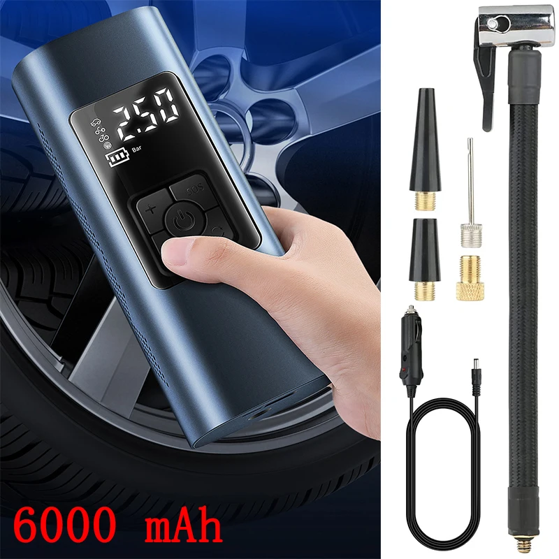 

6000 mAh Car Multifunction Portable Tire Inflator Pump Air Compressor 12V 150PSI 60W For Motorcycle Car Tyre Auto Accessories