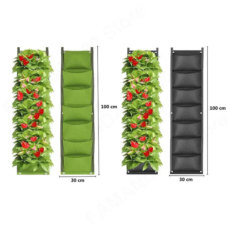 

7 pockets vertical grow bags hanging wall planting bag flower growing container planter pocket for home indoor outdoor M20