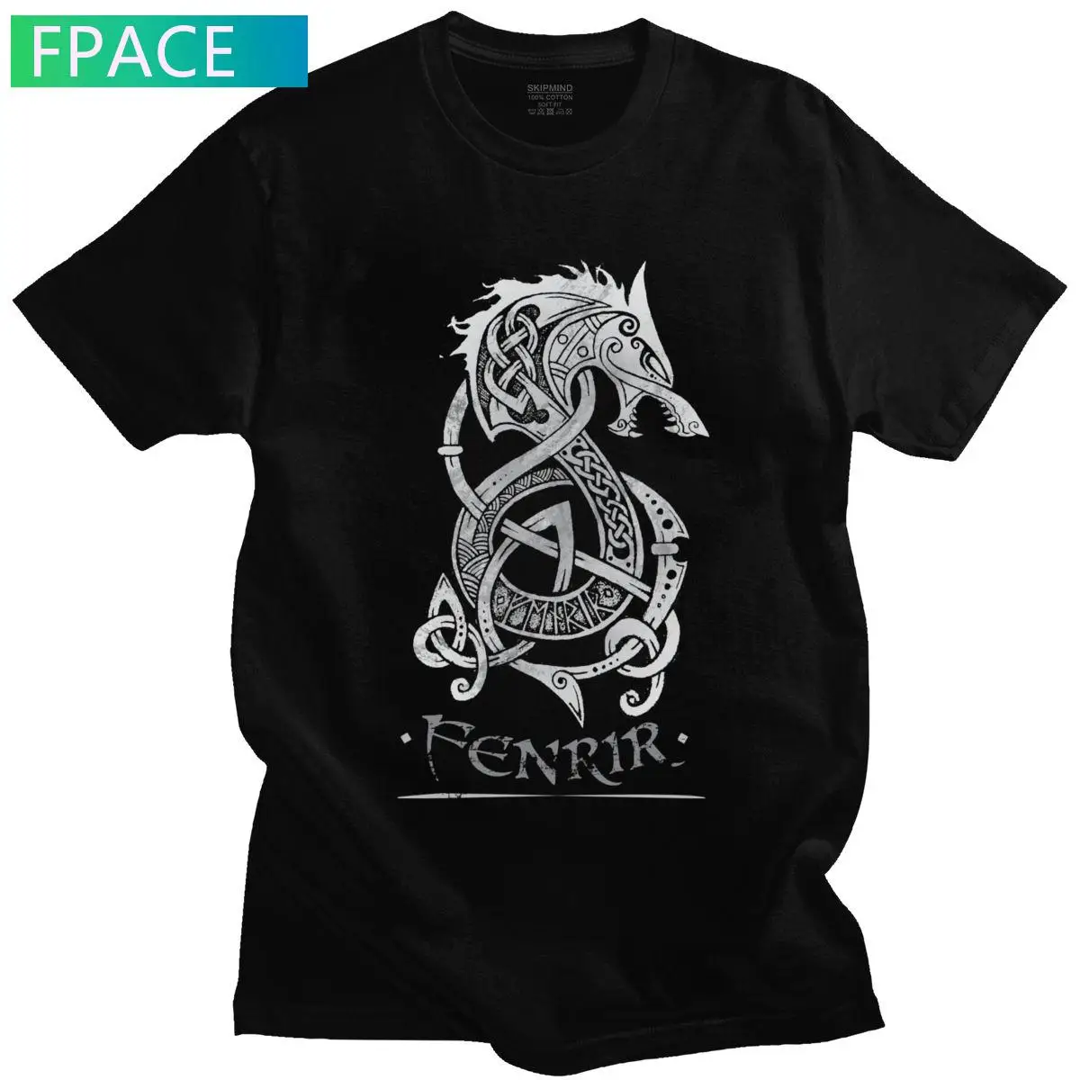 

Viking Loki Son Fenrir T-Shirt for Men Short Sleeved The Monster Wolf of Norse Mythology Printed Tee Pre-shrunk Cotton T shirt