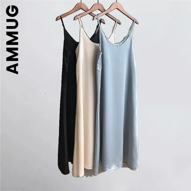 Женское модное платье Ammug на бретелях-спагетти с V-образным вырезом корейское