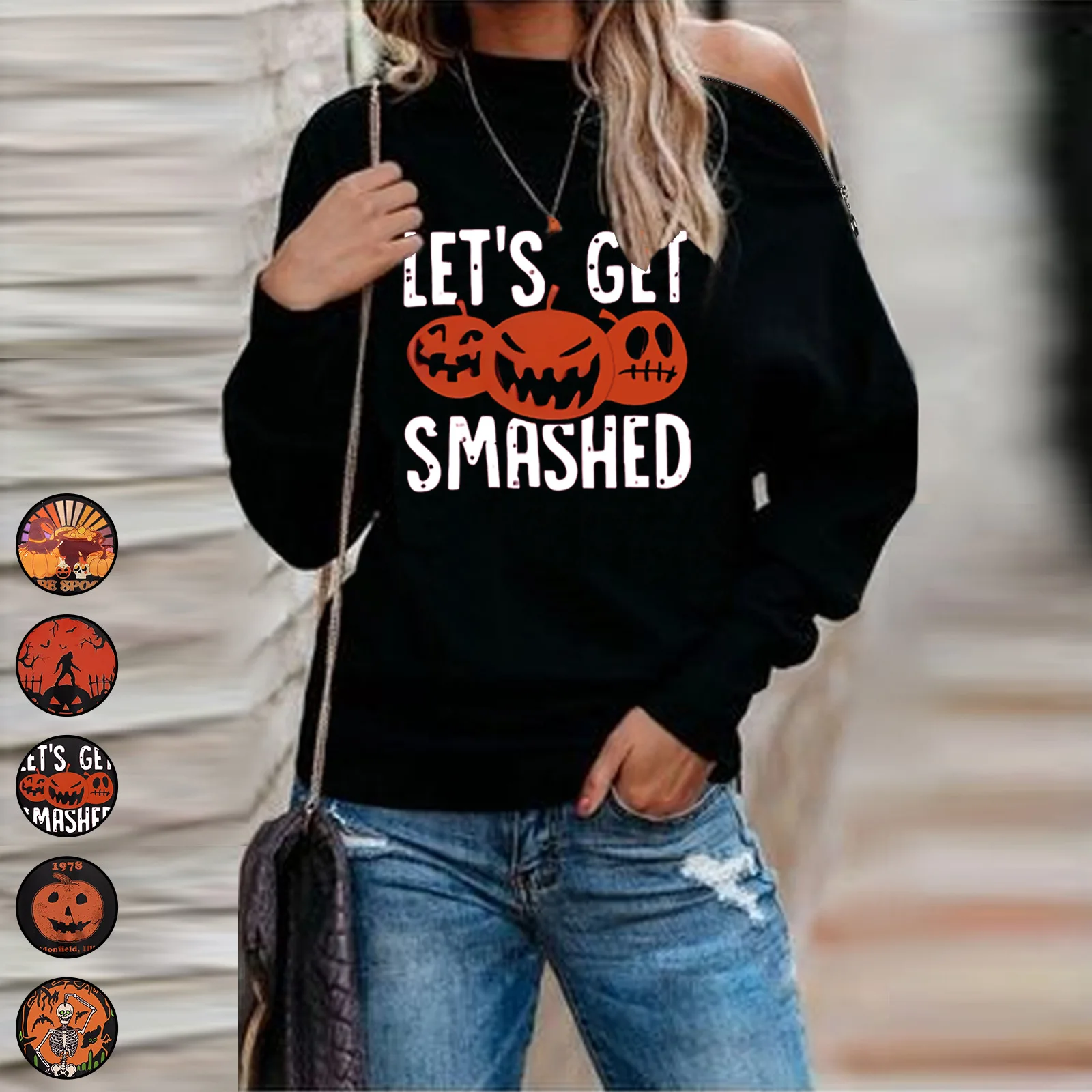 

Новинка Осень 2022, женский модный Повседневный свитер с круглым вырезом и длинными рукавами для Хэллоуина, одежда для женщин