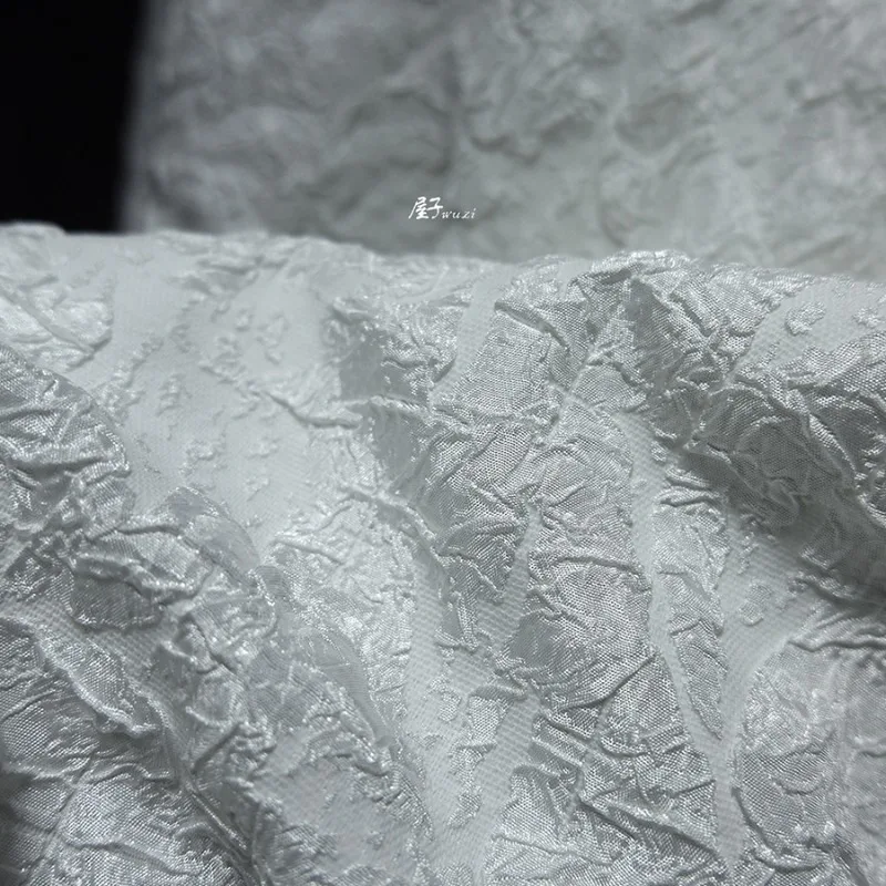 [Белый] объемная жаккардовая текстурная ткань с узором под камень плиссированная