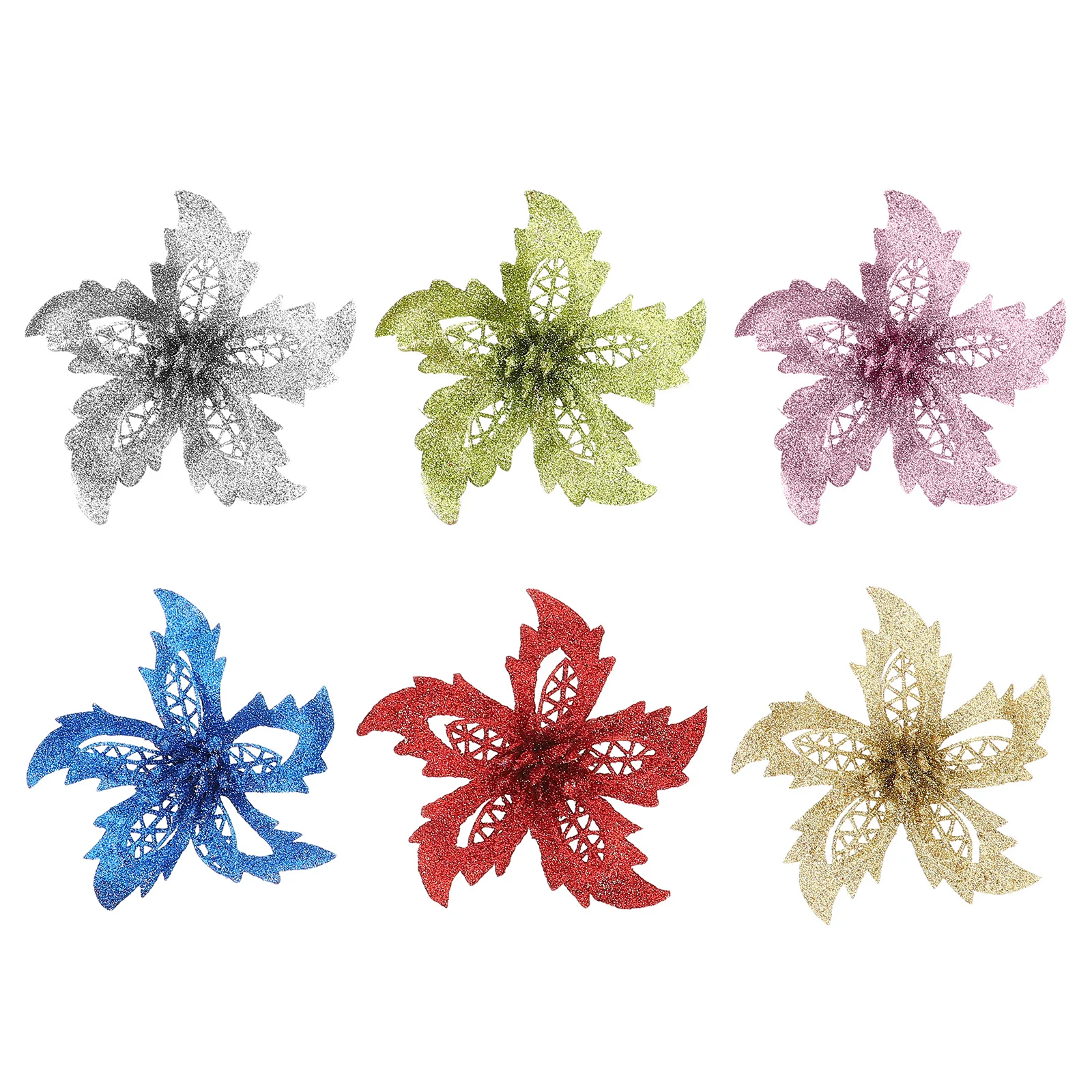 

Poinsettia Flowers Fake Glitter Christmas Flower Floral Pendants Tree Accessories Simulation Decorative Wreath Festive Bush