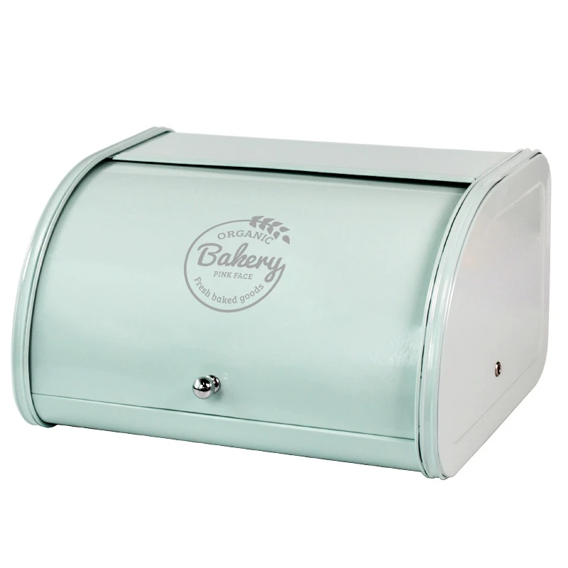 

Metal Bread Box Bin Kitchen Storage Containers Home Kitchen with Roll Top Lid Store Light Green