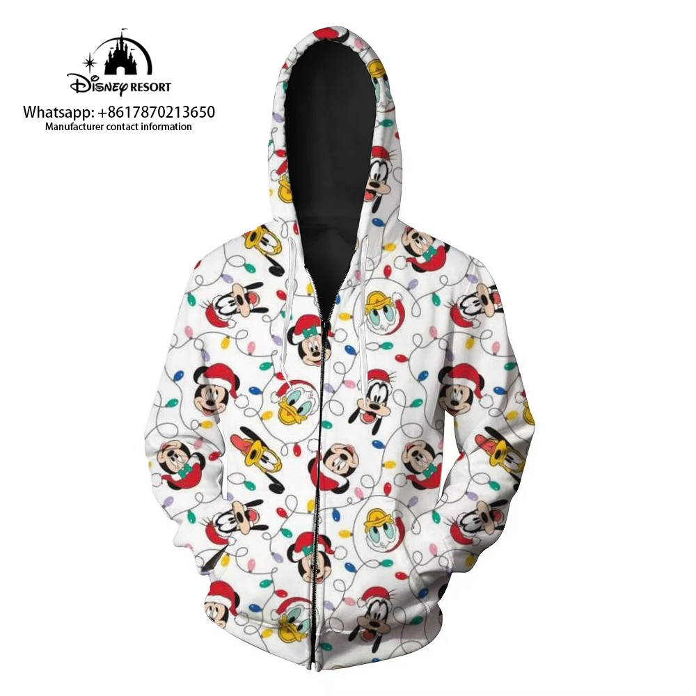 

2022 New Disney Christmas Kids Zipper Sweatshirts Women's Fall Long Sleeve Mickey and Minnie Anime Harajuku Casual Hoodie