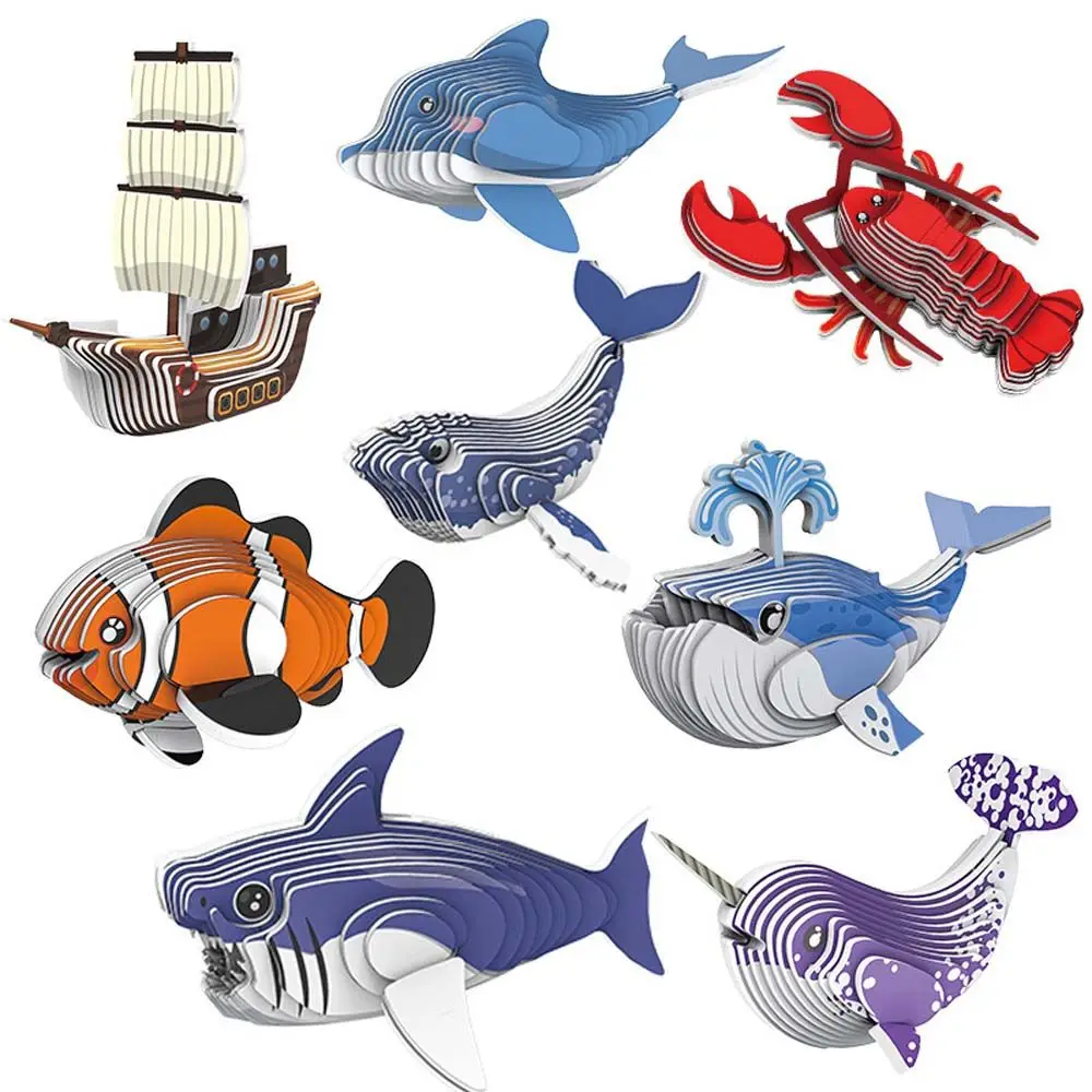 

Пазл ручной работы, уникальные бумажные Обучающие Игрушки для раннего обучения, 3D Рыба, пазл, животные, пазл, 3D пазл