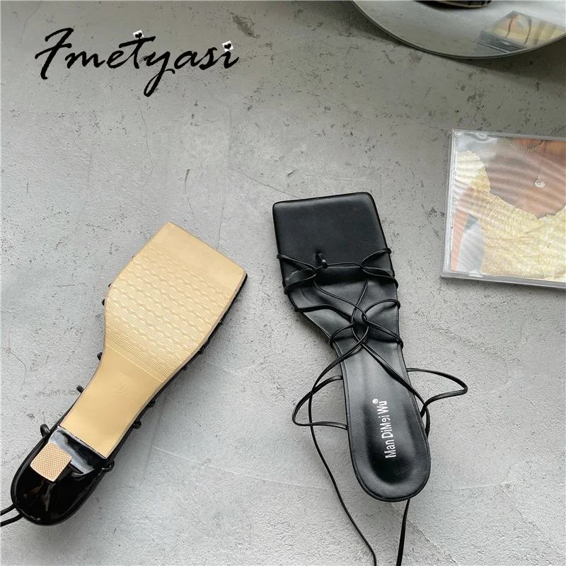 Women's Strappy Heels Sexy Square Toe Gladiator Comfortable Low Heel Sandals Open Toe PU Breathable Stiletto Shoes