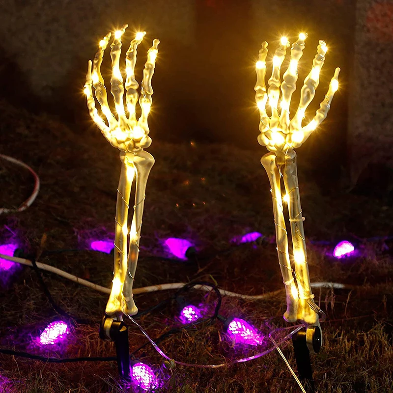 

2pcs Skeleton Hand Solar Light Outdoor Lighted Skeleton Arm Stakes Solar Glowing Skull Hands Halloween Decor Garden Lawn Lamp