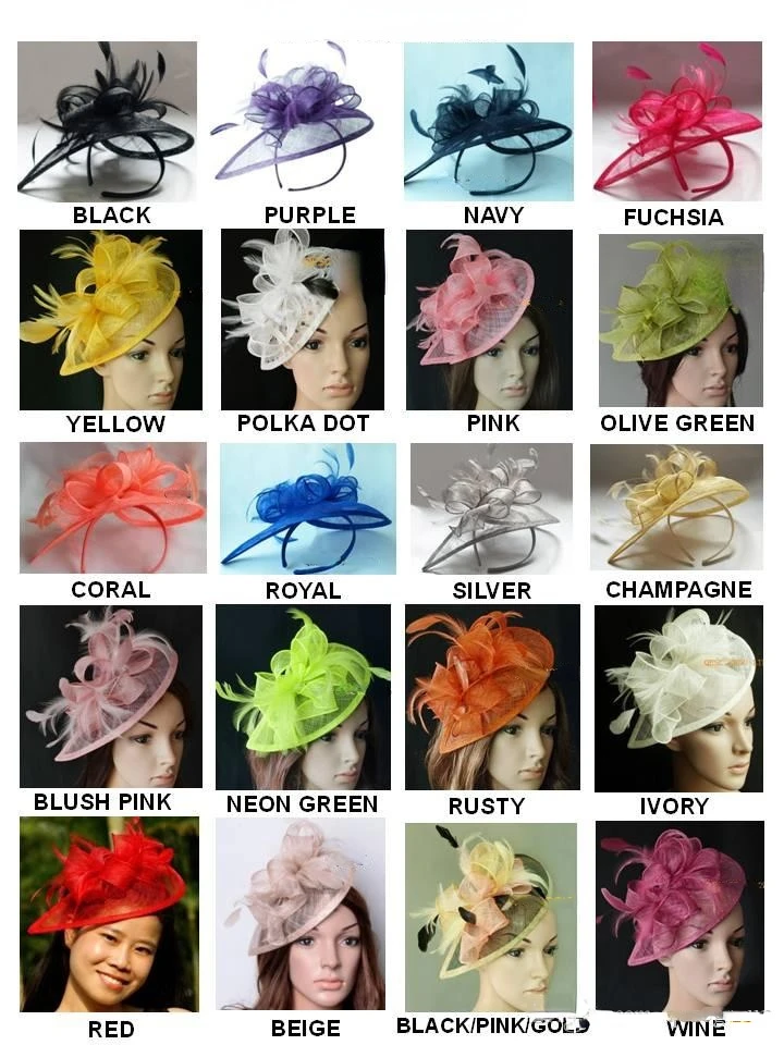 

26 colours.Classic HOT sinamay fascinator hat in SPECIAL shape with feathers for Kentucky Derby wedding party church