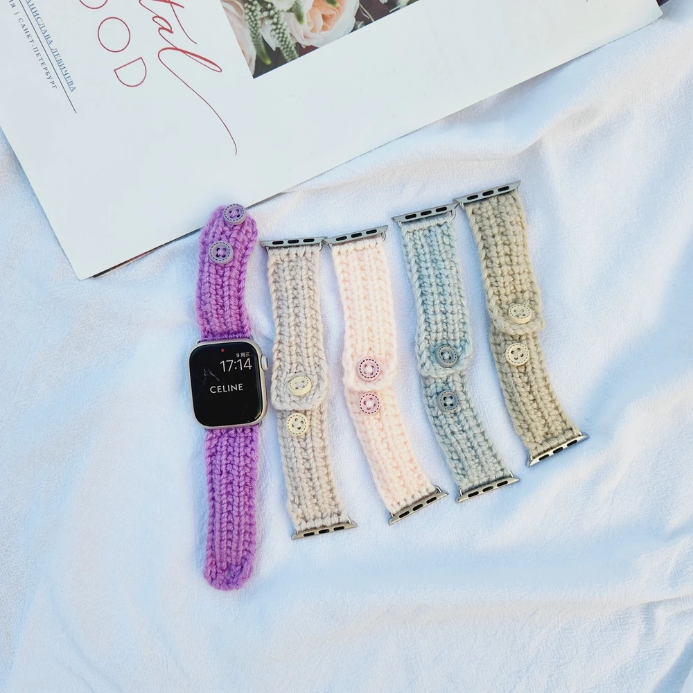 

Customized Apple Watch Strap is Suitable for Iwatch1-8 Ultra Series Pure Manual Wool Woven Band