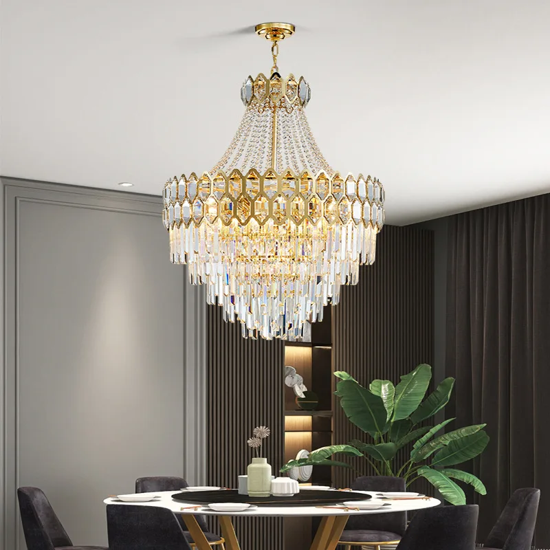

Pendant Lamp Led Art Chandelier Light Room Decor Luxury Gold Classical Hanging Dimmable Crystal Fixture Lustre Large Hotel Home