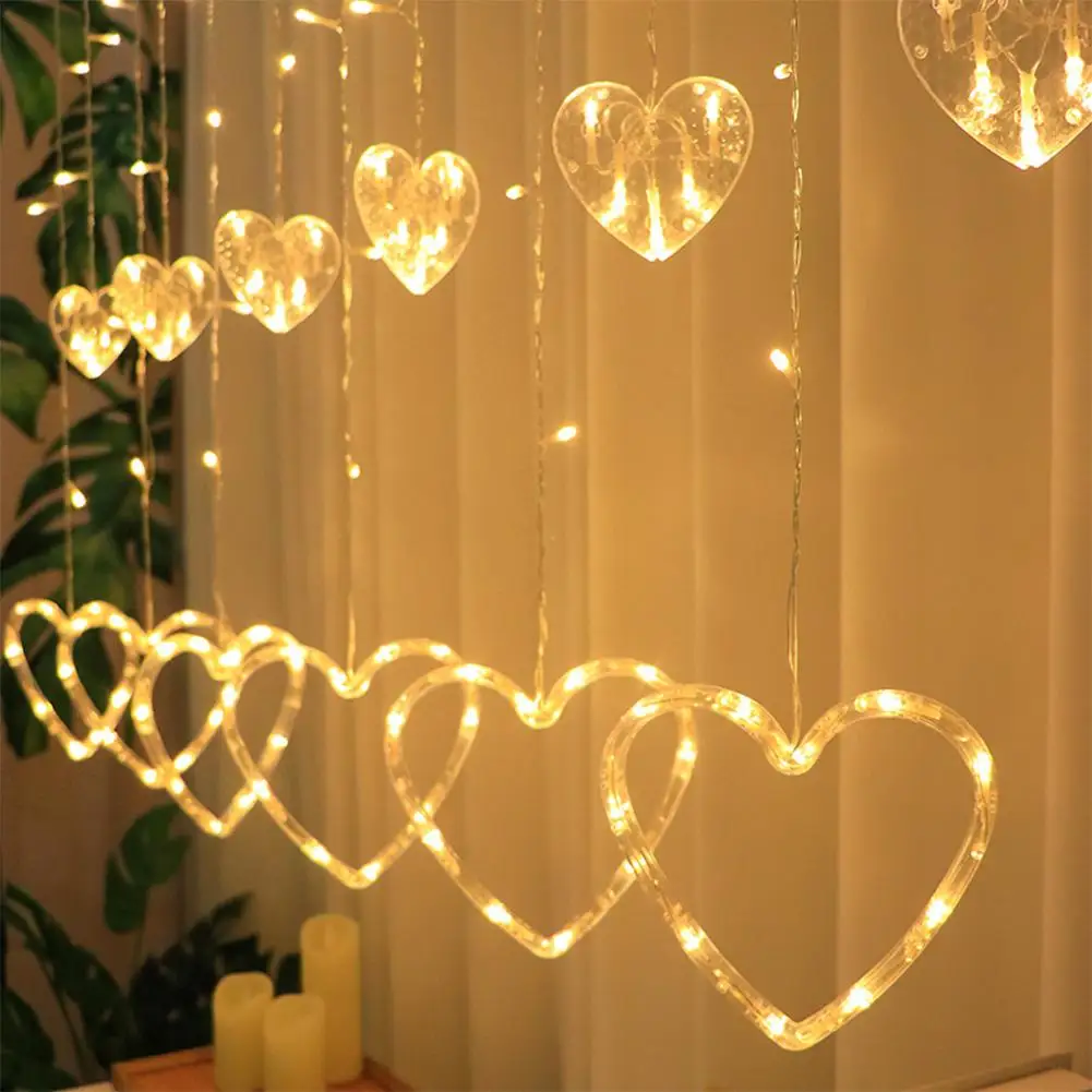 

EU Plug Heart Shaped Fairy Curtain String Lights Christmas Garland Outdoor For Home Bedroom Wedding Party Garden Window Decor