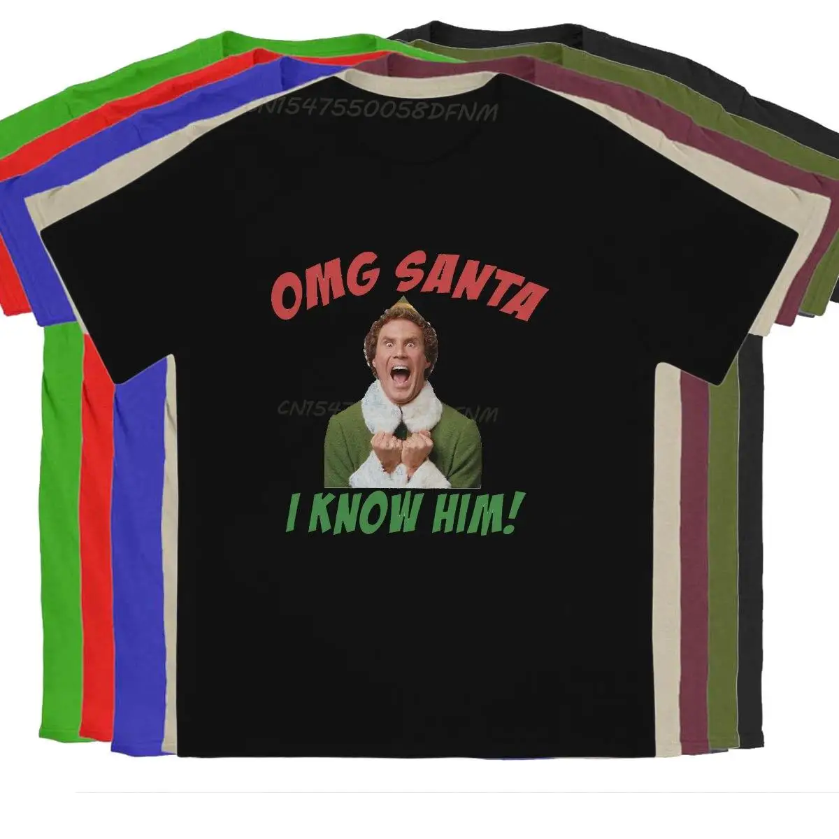 

ELF Movie Ferrell Buddy Male T Shirt OMG SANTA I KNOW HIM Classic Custom T-shirts Promotion New Trend