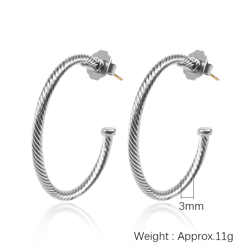 Серьги-кольца женские витые серебристые с-образной формы 3 мм