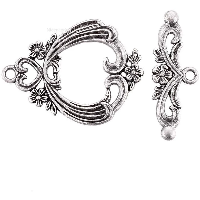 20sets Tibetan Style Alloy Flower Toggle Clasps Thai Sterling Silver Toggle Clasps for Necklace Bracelet Lead Free Nickel Free