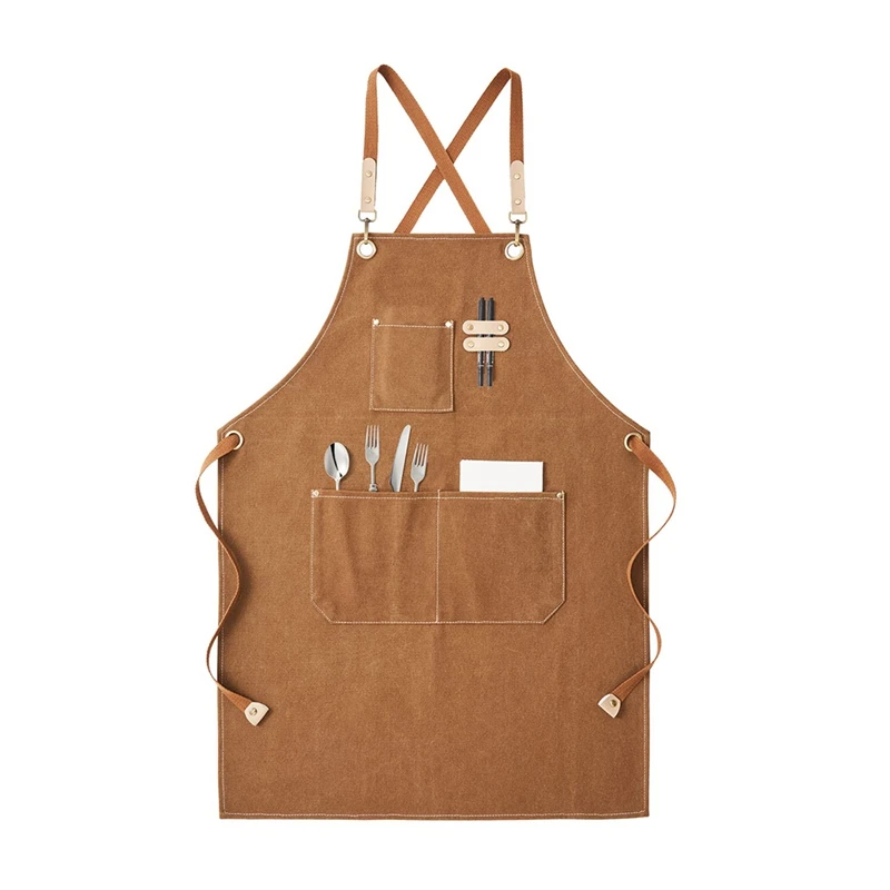 

Chef Apron For Men And Women, With Large Size Pockets And Cross Back Design, Cotton Canvas Heavy Duty Work Apron