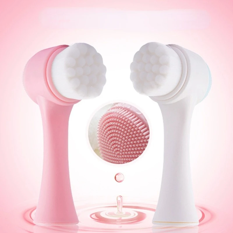 

3D Double-Sided Wash Brush Soft Hair Silicone Wash Instrument Home Manual Facial Cleansing Brush Wash Artifact Deep Clean Pores