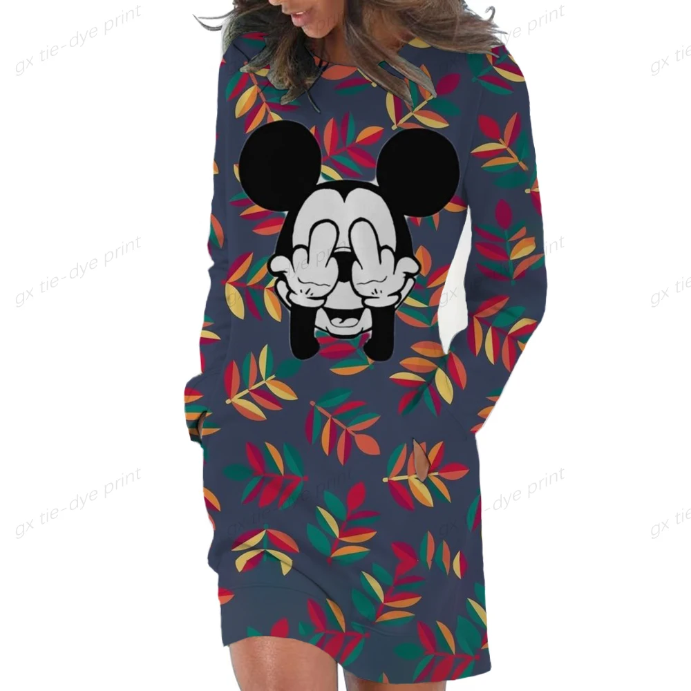 

Осеннее женское платье-толстовка с капюшоном и карманами