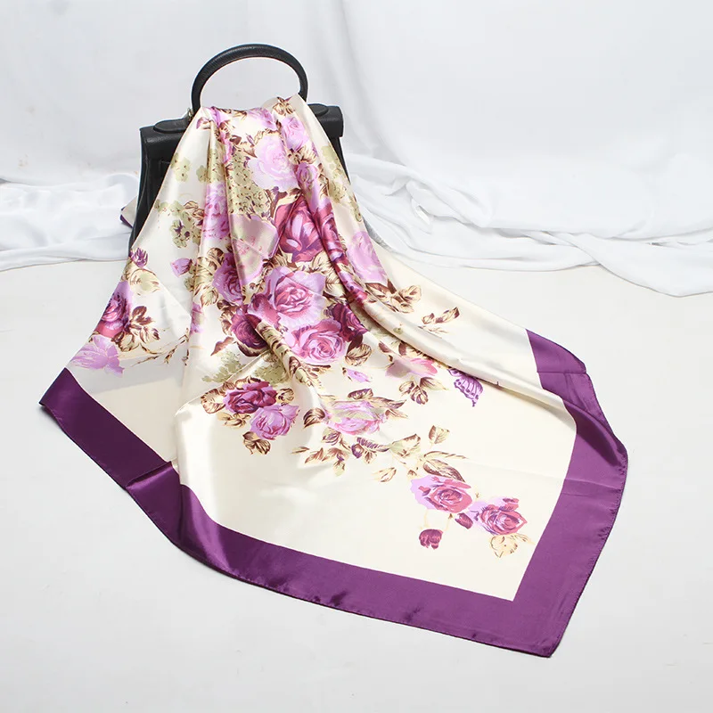 

Floral Print Kerchief Women Hair Scarf Square Shawls and Wraps Fashion Headband Neck Scarves Female 90cm Hijab Scarfs For Ladies