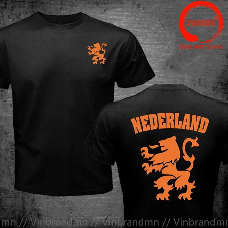 Nederland Netherlands Orange Dutch Lion Soccer 100% Cotton Geek Family Top Tee New Men Summer Tops Casuals T Shirts Hip Hop
