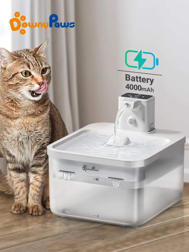 DownyPaws 2.5L Wireless Cat Water Fountain Battery Operated Automatic Pet Water Drinker with Motion Sensor Dog Water Dispenser