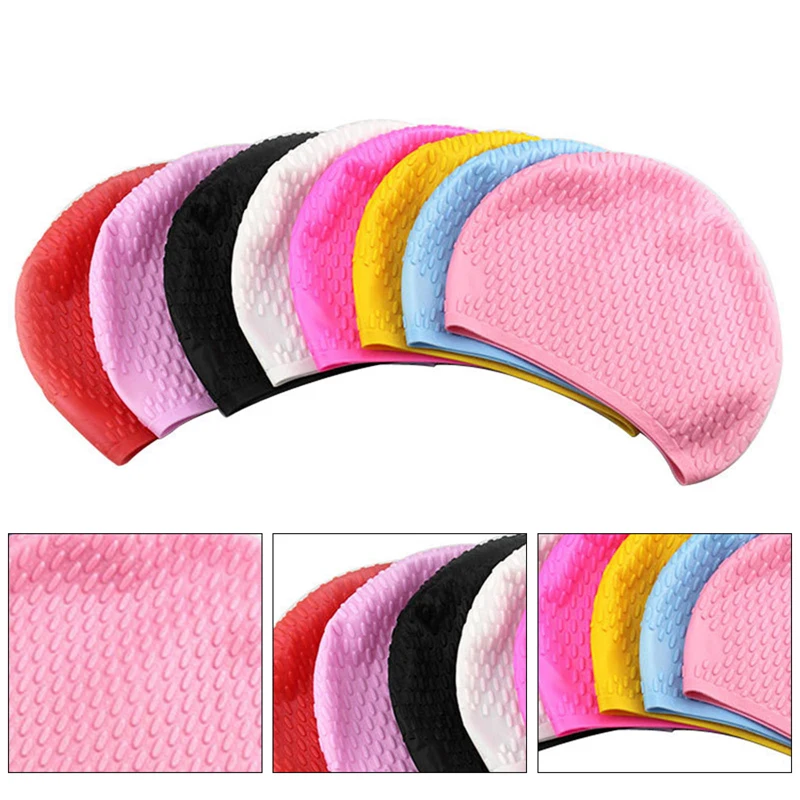 

Swimming Pool Sports Caps Women Men Waterproof Rubber Swimming Cap Long Hair Cover Elastic Ear Protection Flexible Diving Hats