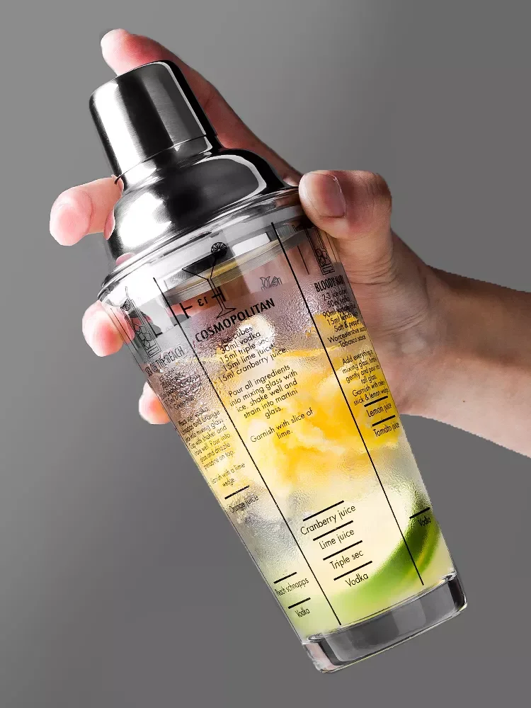 

2023NEW Cocktail Shaker Transparent Scale Bar Shakers Cup Wine Mixing Fruit Juice Cup Water Bottle Stainless Steel Bartender Too