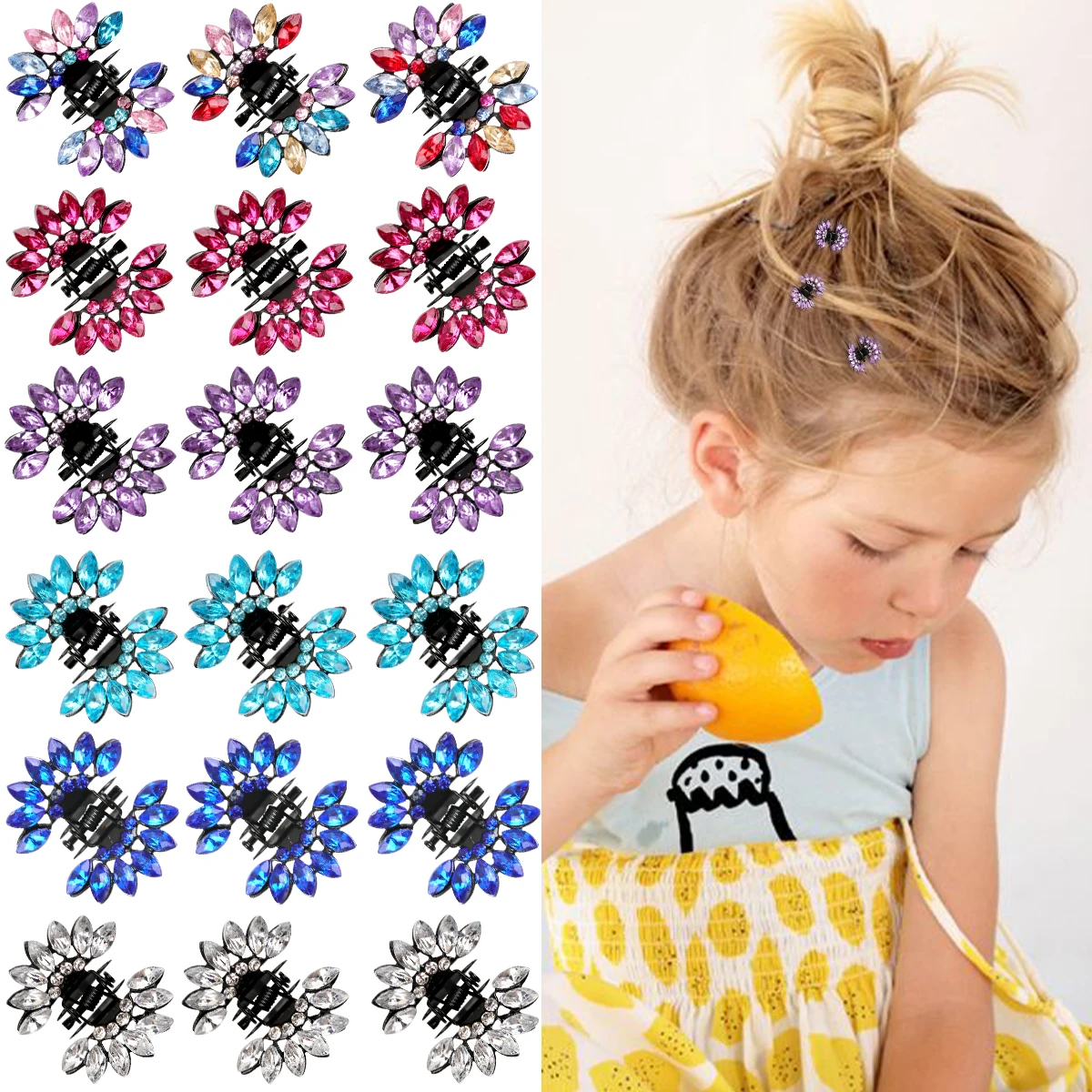 

6Pcs/Lot Crystal Rhinestone Flower Hair Claws Hair Clips Lovely Crab Clamp Hairpin Ornaments For Kids Girl Hair Accessories DIY