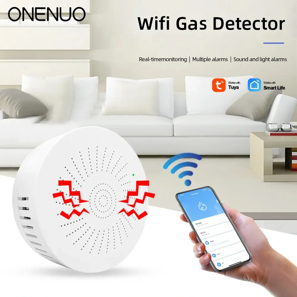 ONENUO Tuya Smart Home WiFi Natural Gas Sensor Combustible Coal Gas LPG Gas Leakage Alarm Detector Fire Security Protection ONENUO Tuya Smart Home WiFi Natural Gas Sensor Combustible Coal Gas LPG Gas Leakage Alarm Detector Fire Security Protection