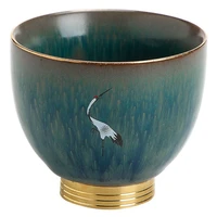 japanese tea cup ceramic blue and white porcelain kung fu tea cup copper bottom watter mug handmade mug home office supplies