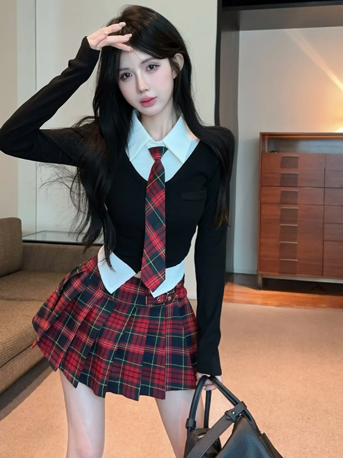 Комплект униформы American Sle Preppy Jk осенне-зимний комплект Gyaru с искусственным