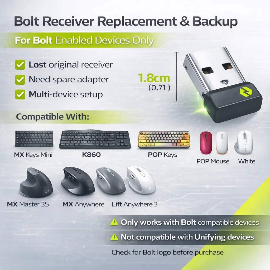 Фото Беспроводной USB-A приемник для мыши и клавиатуры Logitech с поддержкой Bolt, сменный адаптер для MX Keys Mini, MX Master 3S, M650 №5