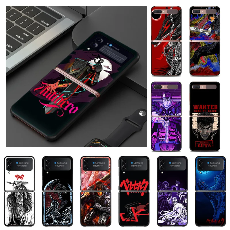 

Черный Жесткий чехол для телефона с защитой от падений для Samsung Z Flip 4 3, чехол с рисунком из искусственной кожи с рисунком аниме и кишки для ...