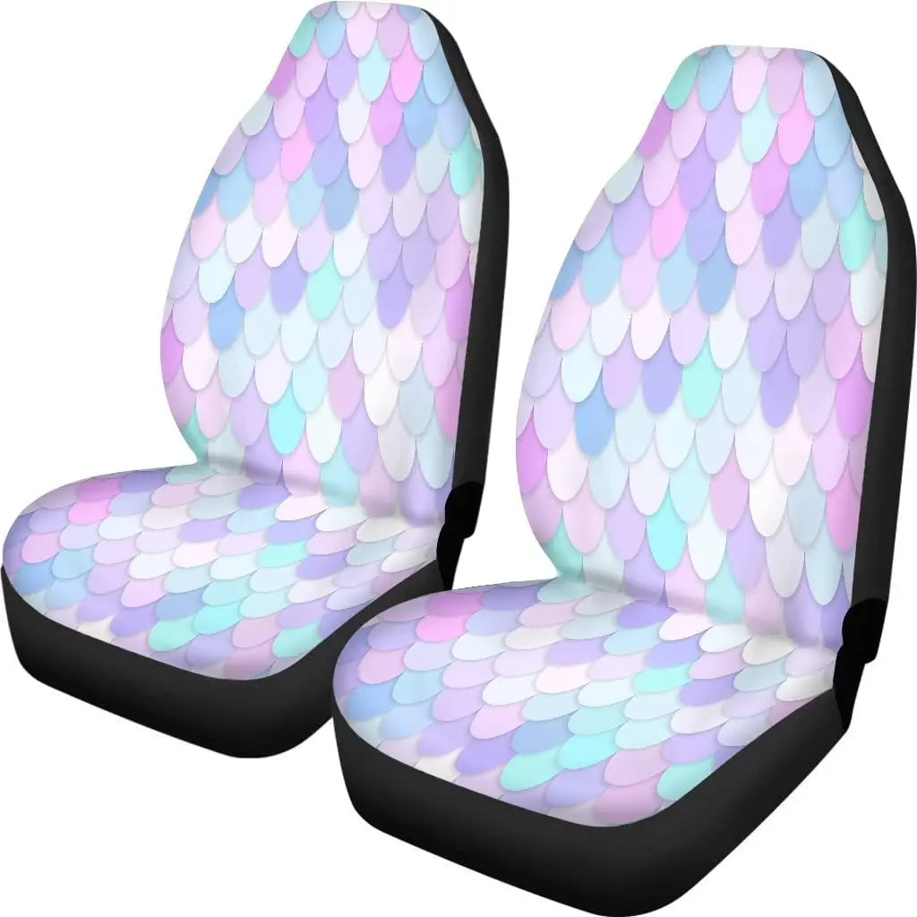 Vehicle Seat Cover Cute Mermaid Princess Scales Pattern Multicolor Backdrop with Rainbow Scales Stylish Front Seat Covers 2Pcs