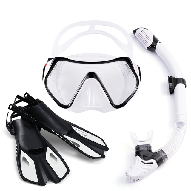 

1+1+1 Professional Scuba Diving Mask Equipment Diving Glasses HD Anti Fog Scuba Mask Underwater Snorkeling Snorkel Flippers