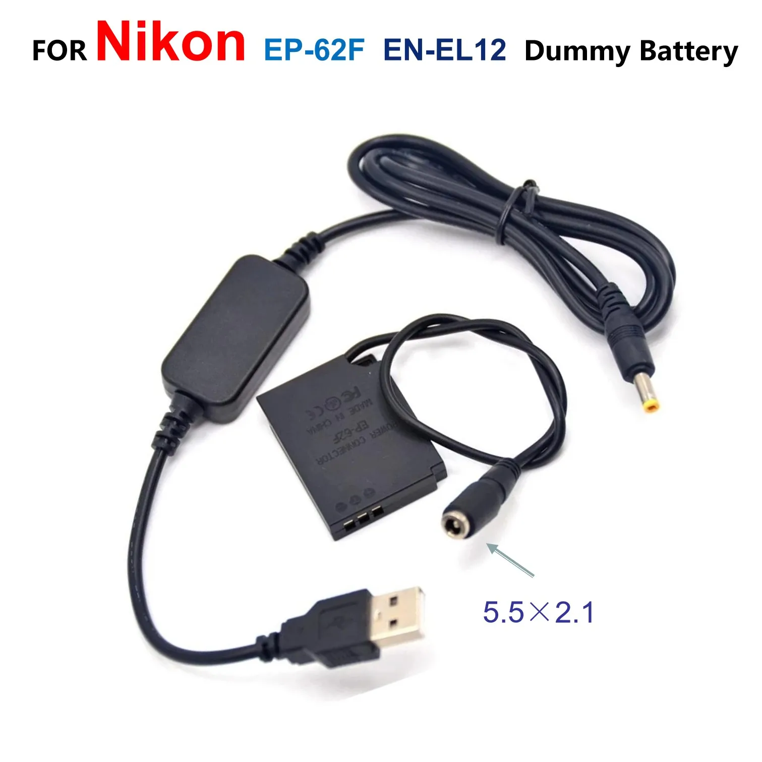 

EH-62 EP-62F DC Coupler EN-EL12 ENEL12 Dummy Battery + 5V USB Cable Adapter For Nikon S1200PJ S6100 S6200 S8100 S9100