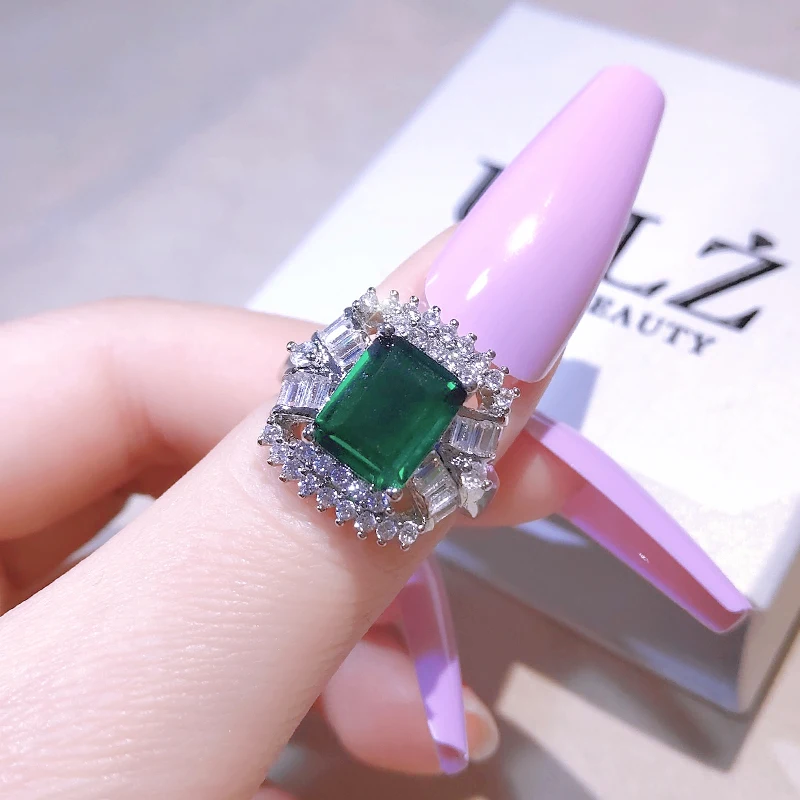 UILZ Luxury Inlaid Pave Rings Engagement Green Blue Zircon Women Ring Large Square Stone Crystal Valentine's Day Gift Jewelry |